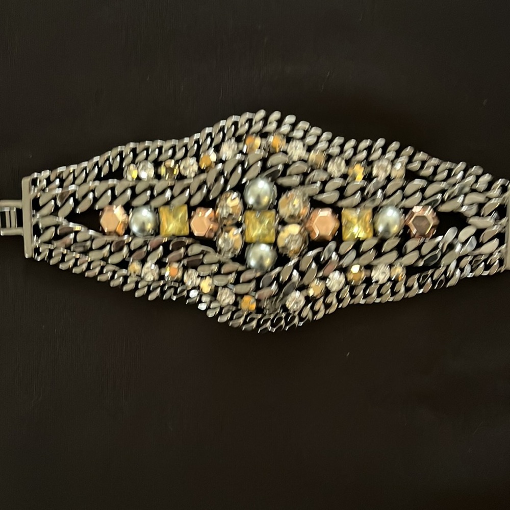 Stella and Dot Mixed Stones Pewter Metal Gold Gray Color Stones Rhinestones EUC